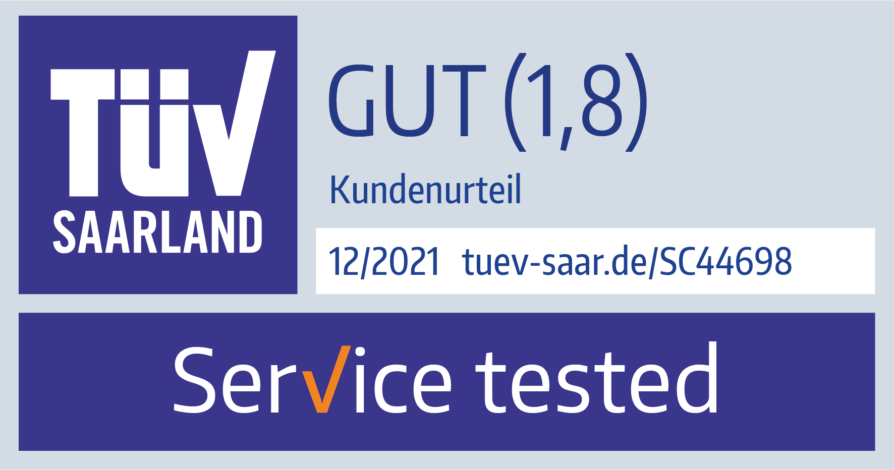 Logo Tuev Saarland mit Kundenurteil sehr gut